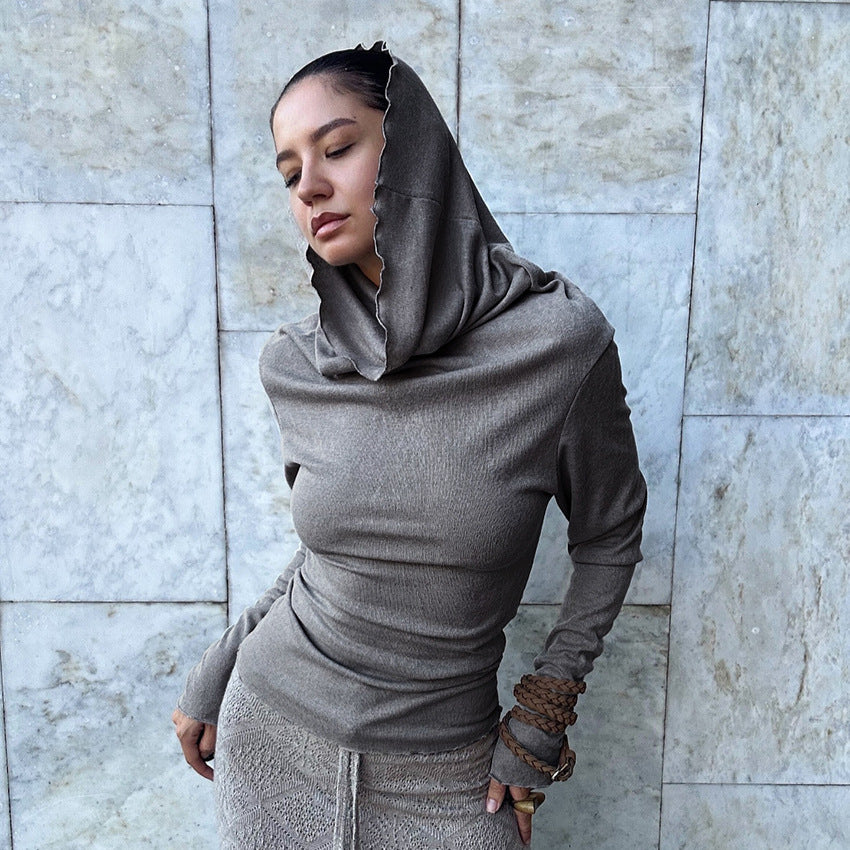 Swing Collar Long Sleeve Elegant Slim-fit T-shirt Top