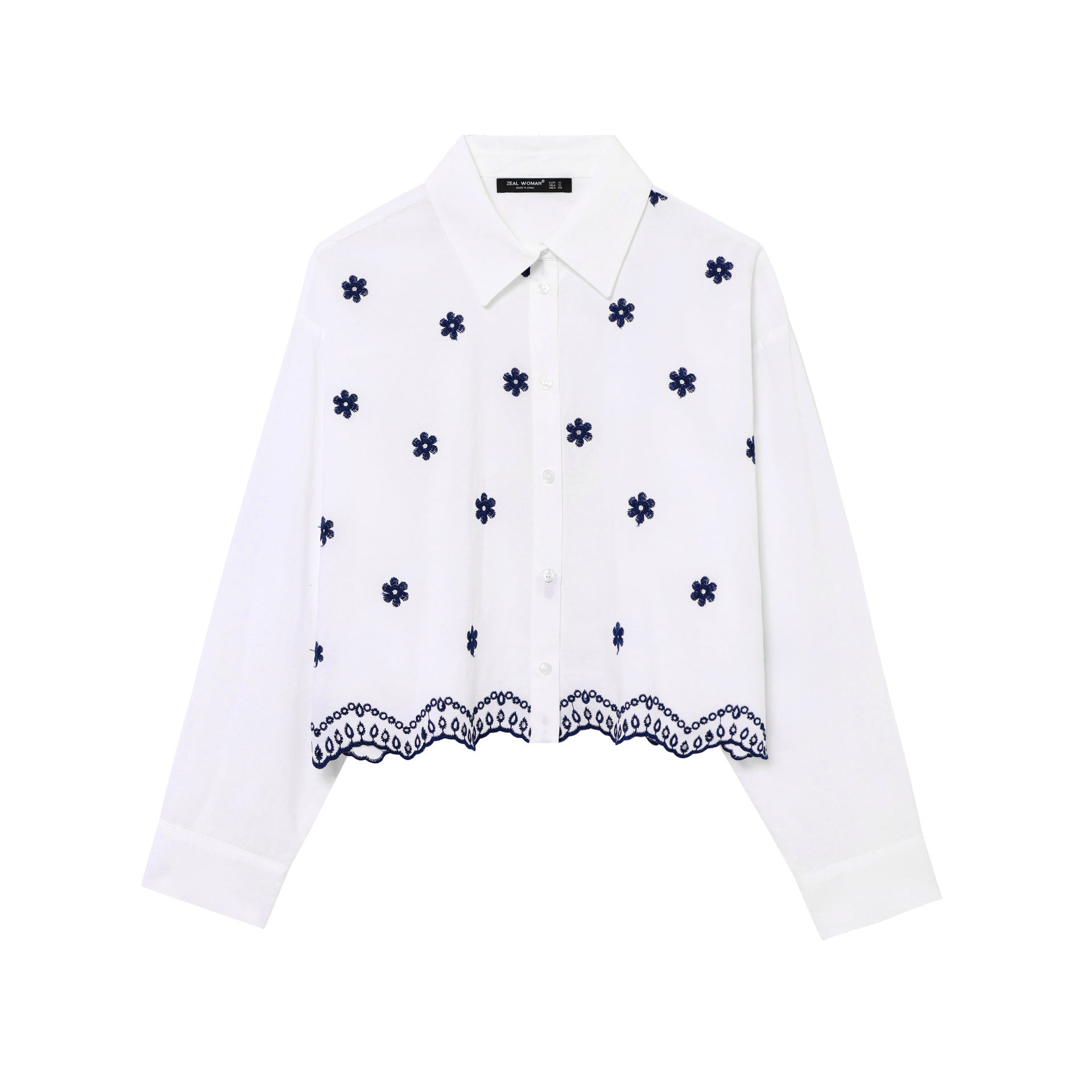 European And American Street Fashion Long Sleeve Embroidered Solid Color Shirt