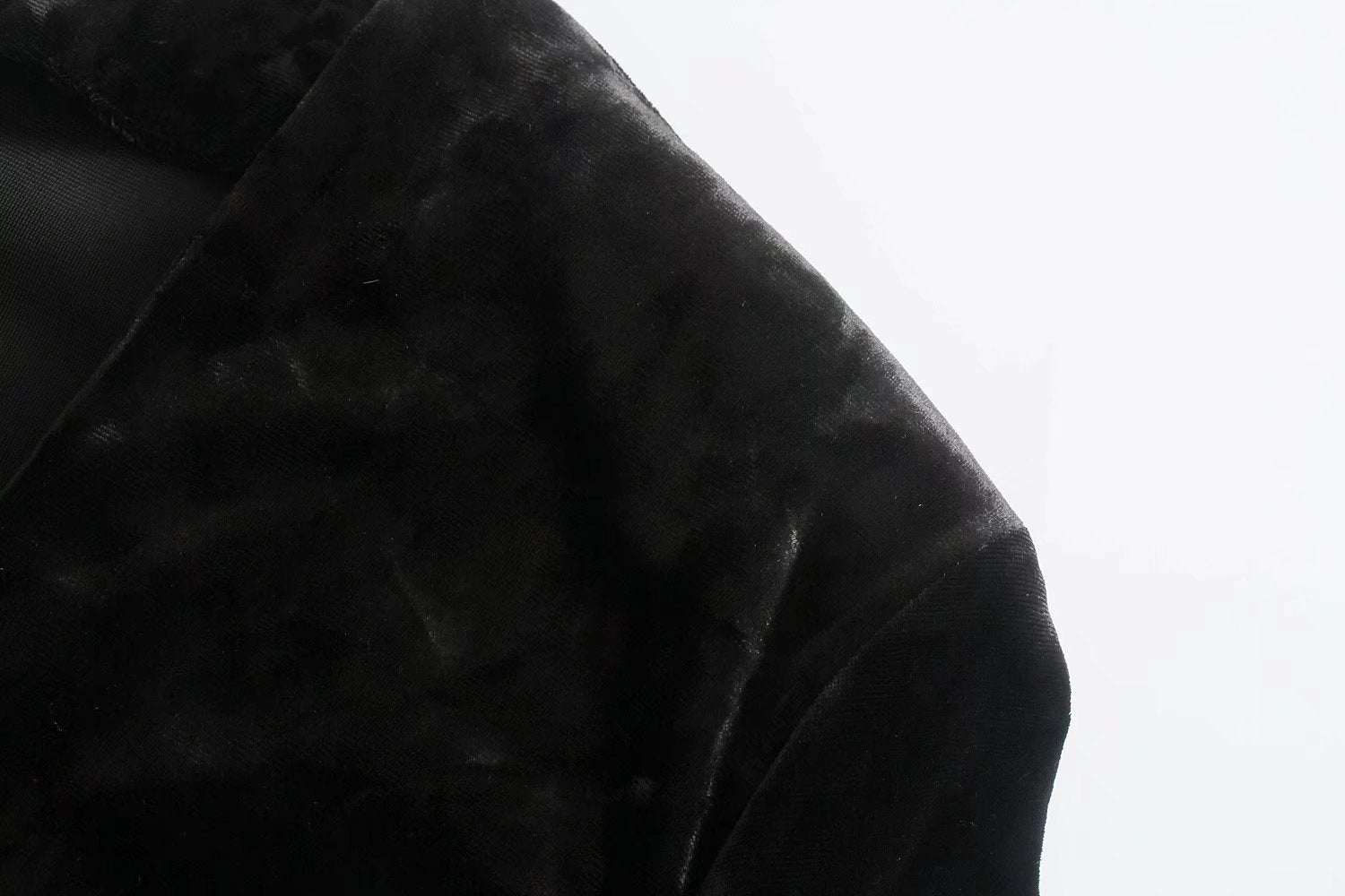 V-neck Long-sleeved Velvet Shoulder-padded Pleated Dress