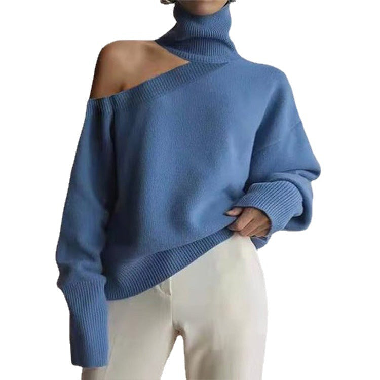 Women's Turtleneck Off Shoulder Knit Long Sleeve Sweater Top