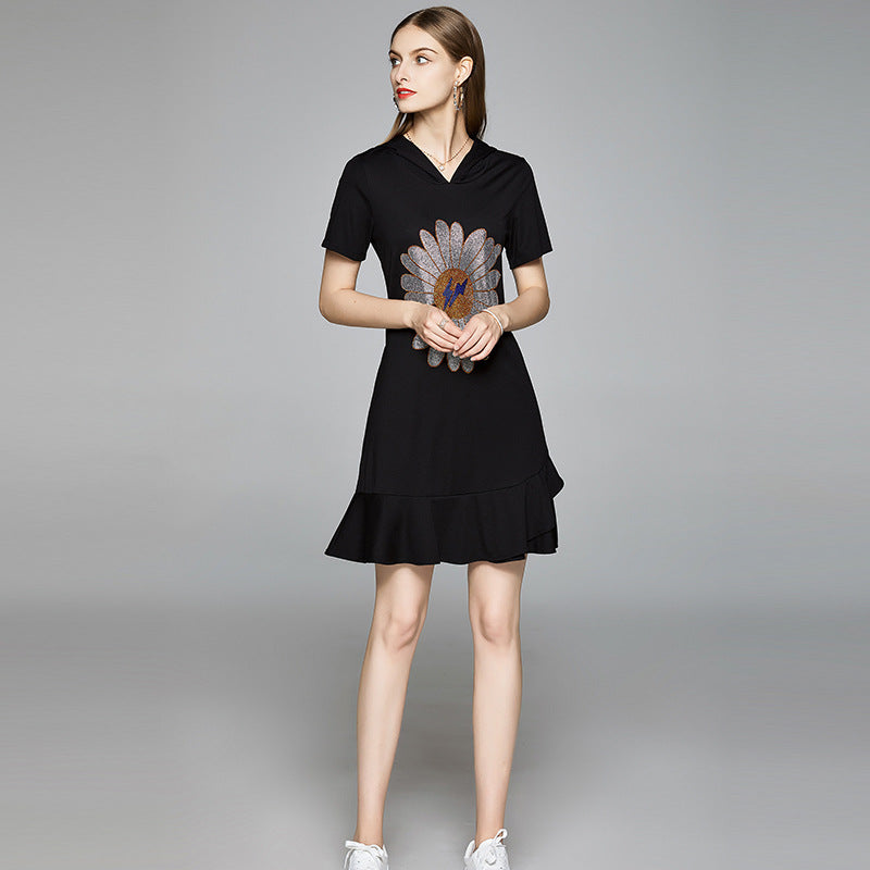 Women's Ruffled Fishtail Hooded Sweater Dress