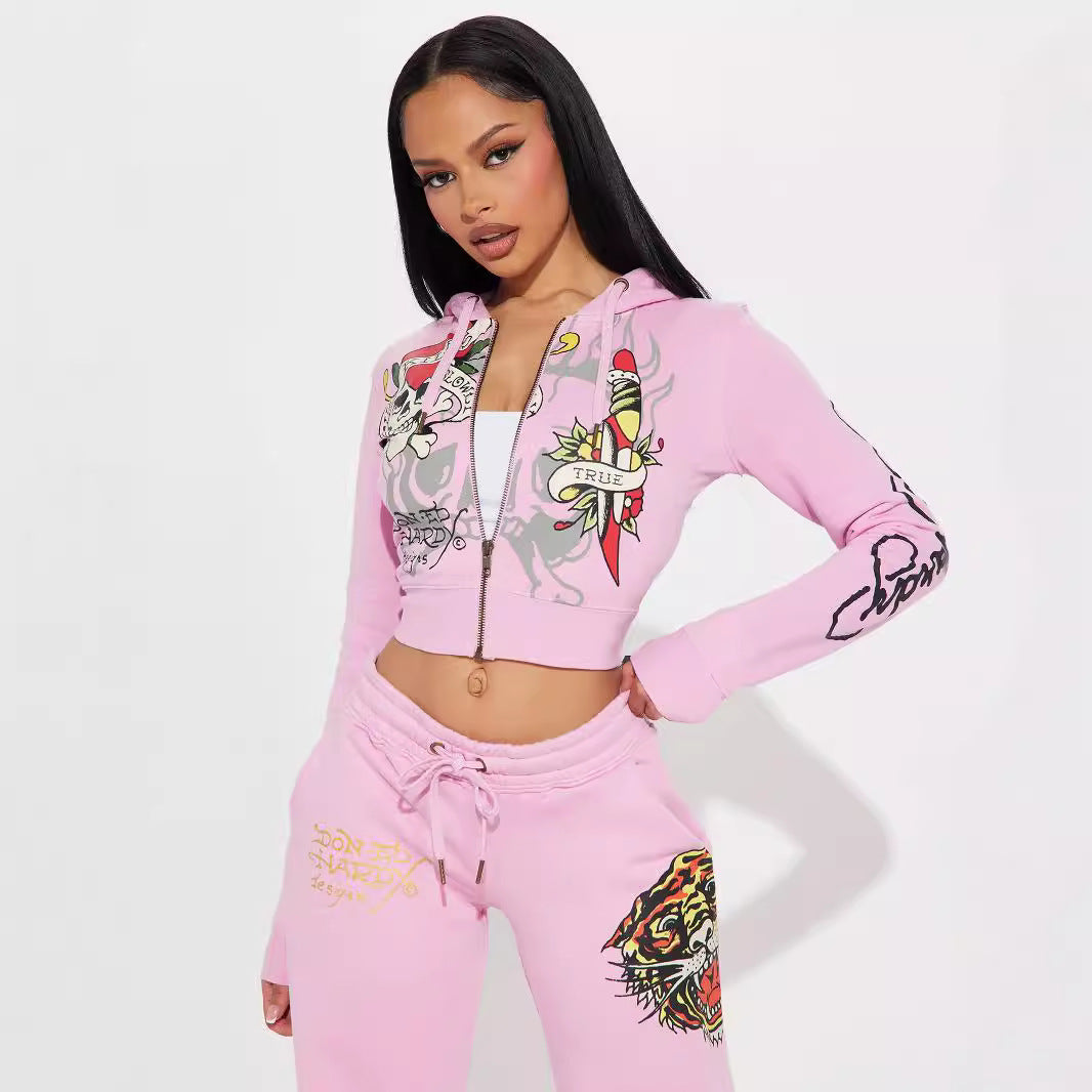 Elegant Positioning Printed Long-sleeved Trousers Women's Suit