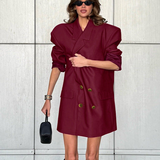 Burgundy Loose Mid-length Suit Jacket