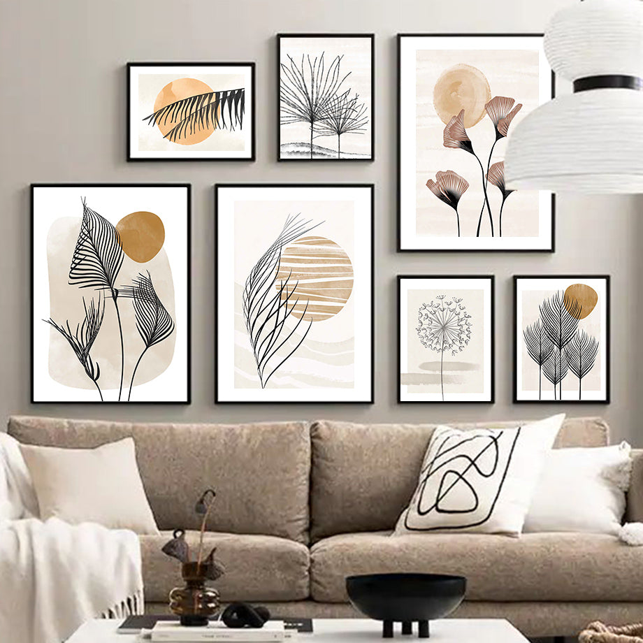 Bohemian Natural Leaf Cactus Dandelion Abstract Wall Art Canvas Painting