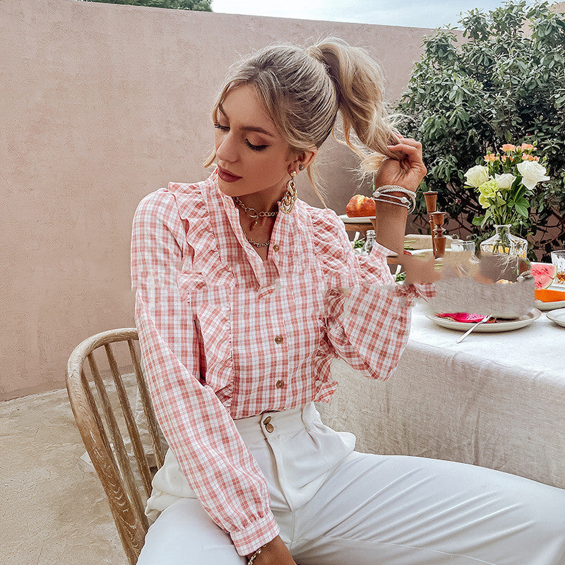 Autumn New  Ruffled Stitching Long-sleeved Top