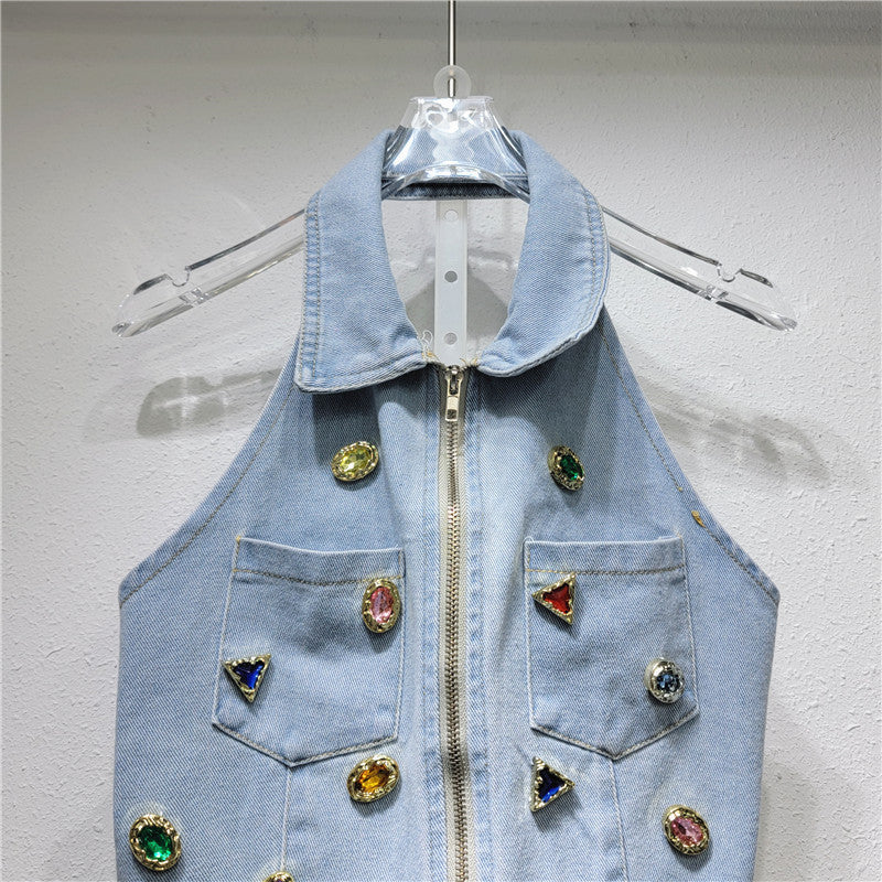 Fashion Retro Denim Strap Vest