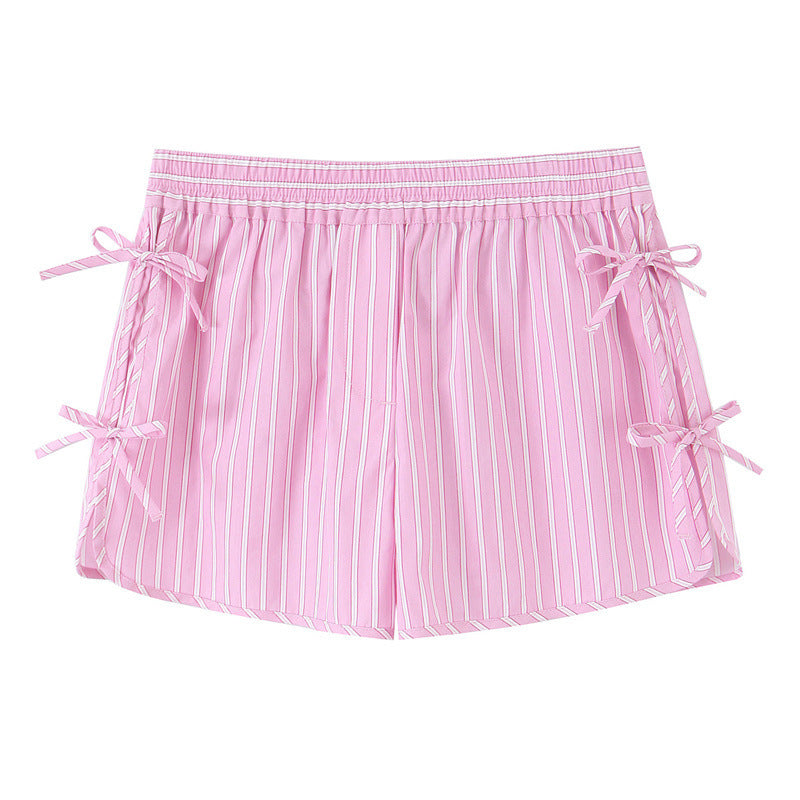 Bowknot Decoration Striped Top Casual Shorts
