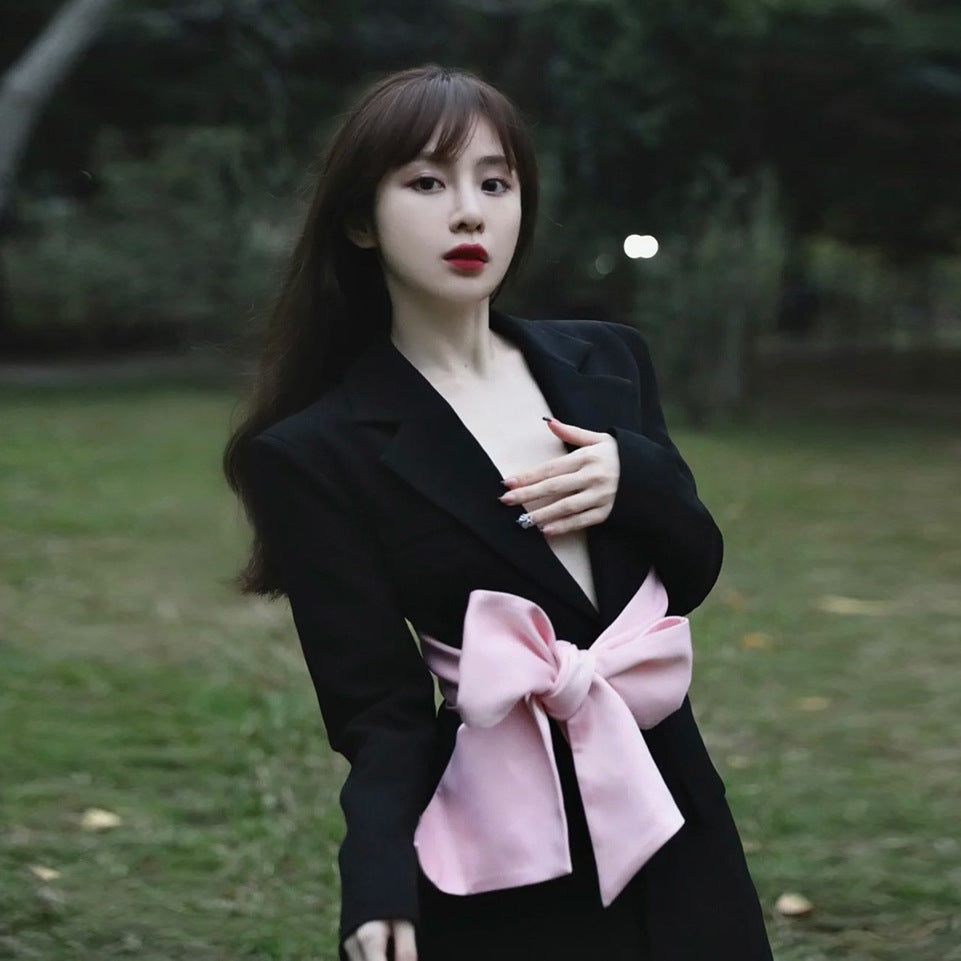 French Cross Tie Small Suit Skirt Coat Women