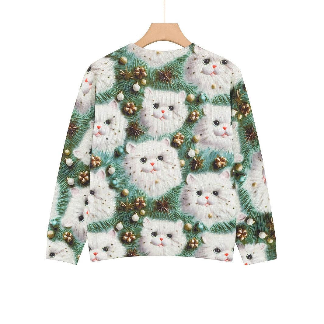 Women's Round Neck Long Sleeve Cat Printing Sweater