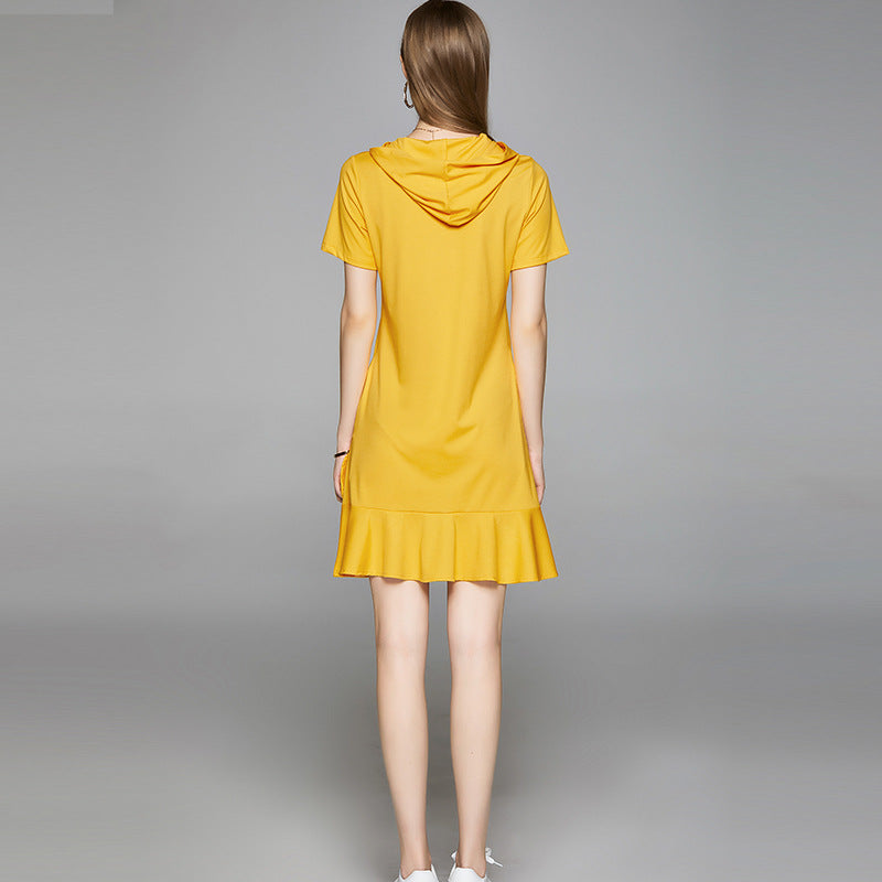 Women's Ruffled Fishtail Hooded Sweater Dress