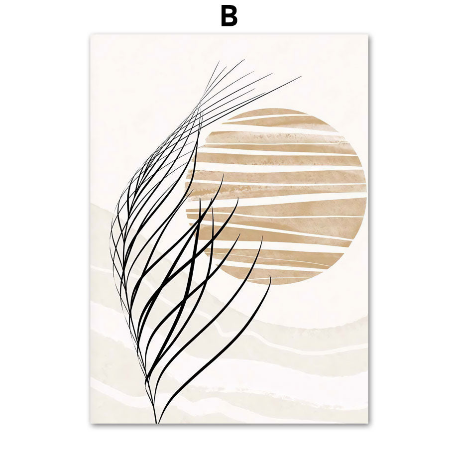 Bohemian Natural Leaf Cactus Dandelion Abstract Wall Art Canvas Painting