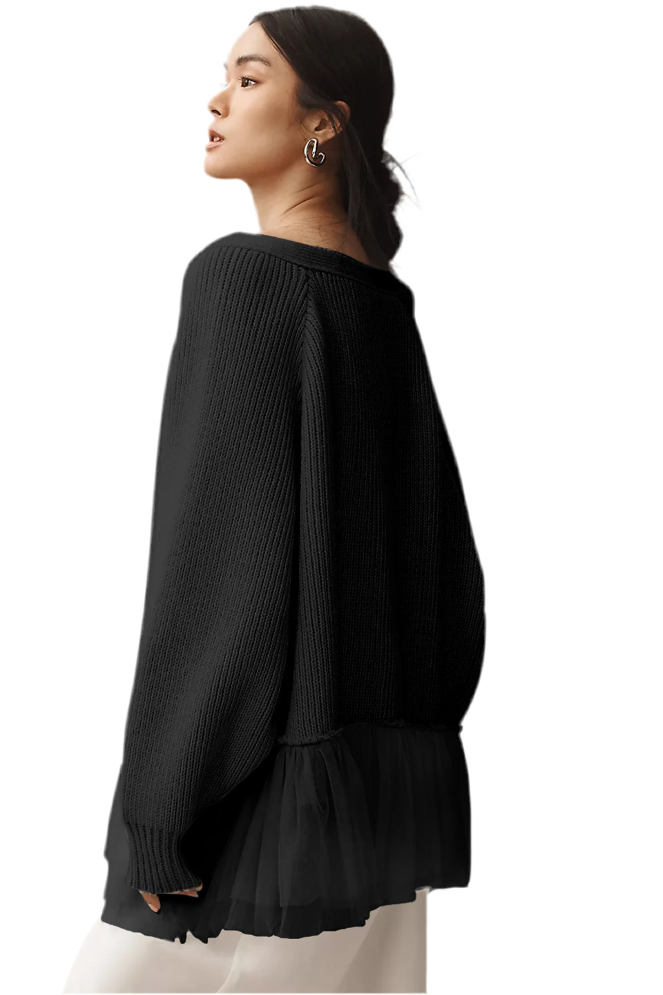 Ruffled Gauze Knitting Sweater Cardigan Long Sleeve