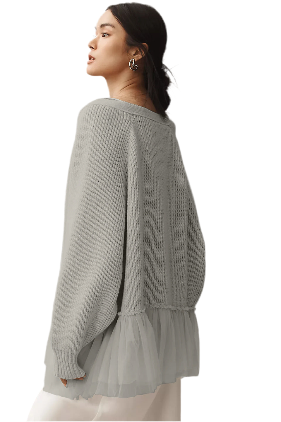 Ruffled Gauze Knitting Sweater Cardigan Long Sleeve