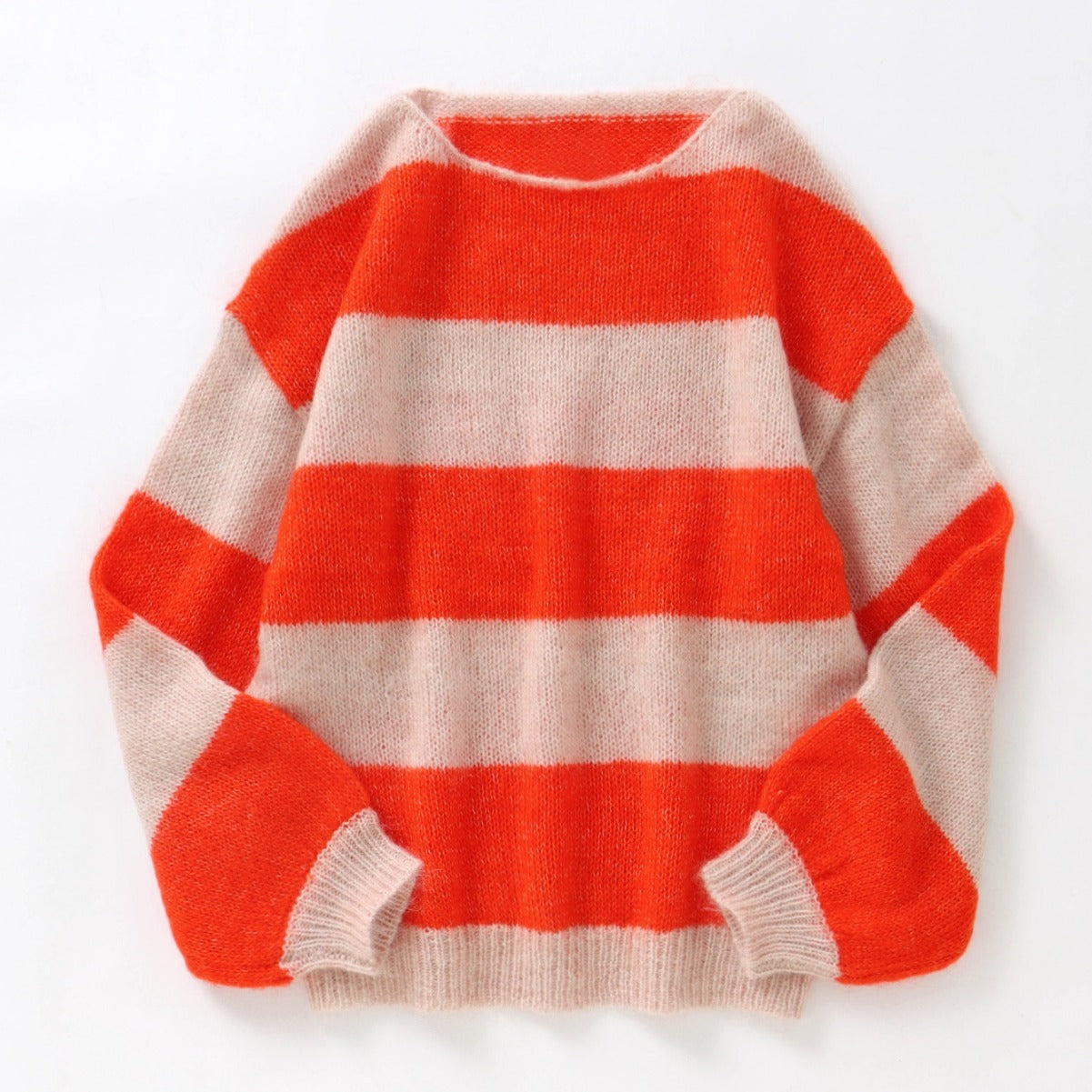 Mohair Round Neck Striped Sweater Autumn Loose Slimming