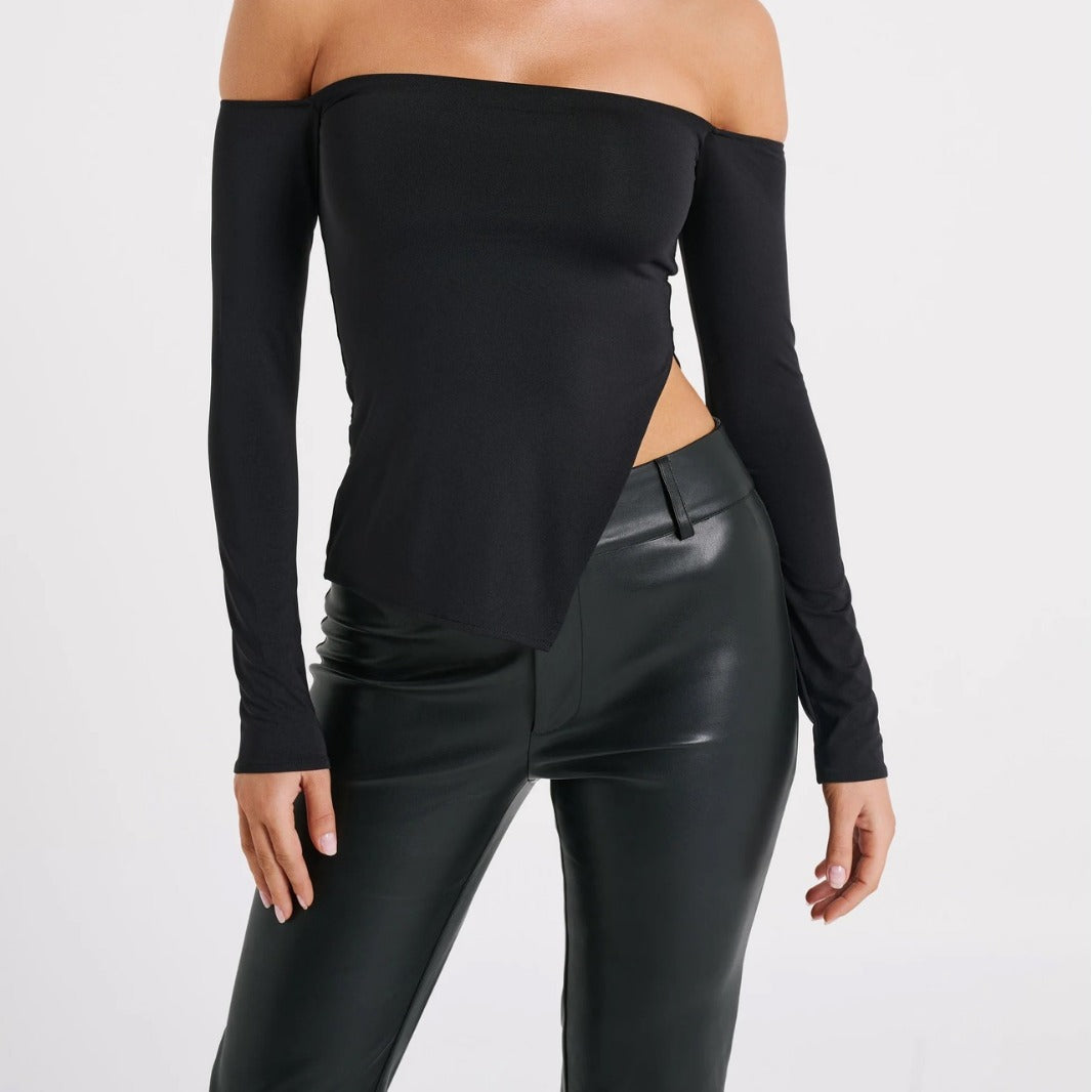 Women's Off-shoulder Shoulder-baring Slim Long Sleeve Top