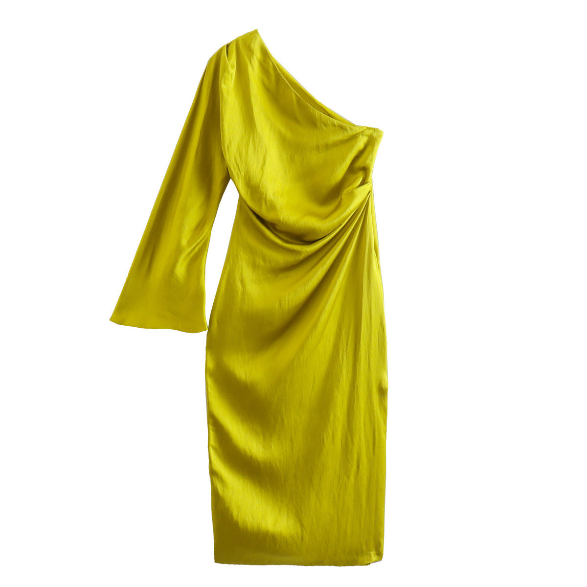 European And American Asymmetric Silk Satin Texture Dress