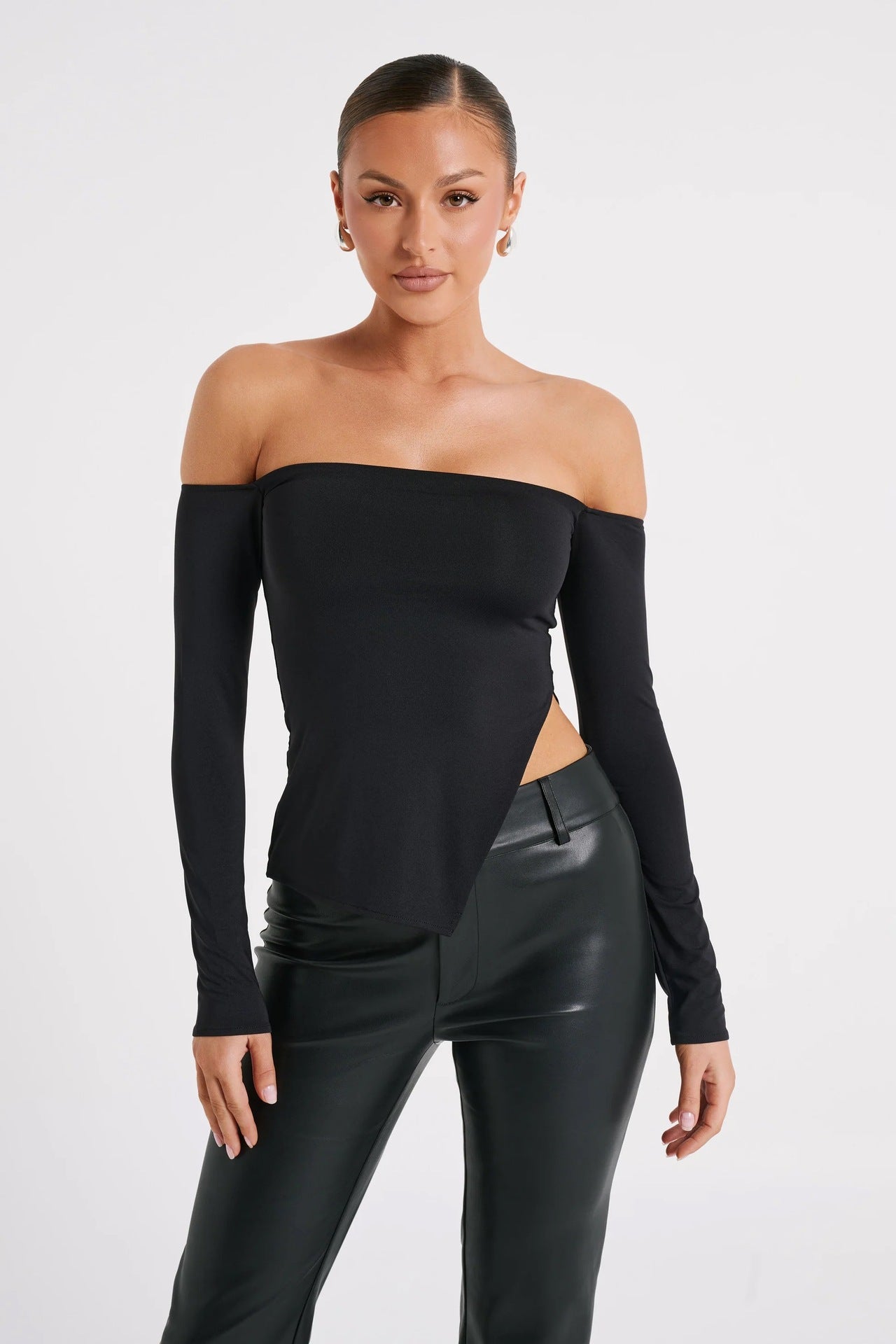 Women's Off-shoulder Shoulder-baring Slim Long Sleeve Top