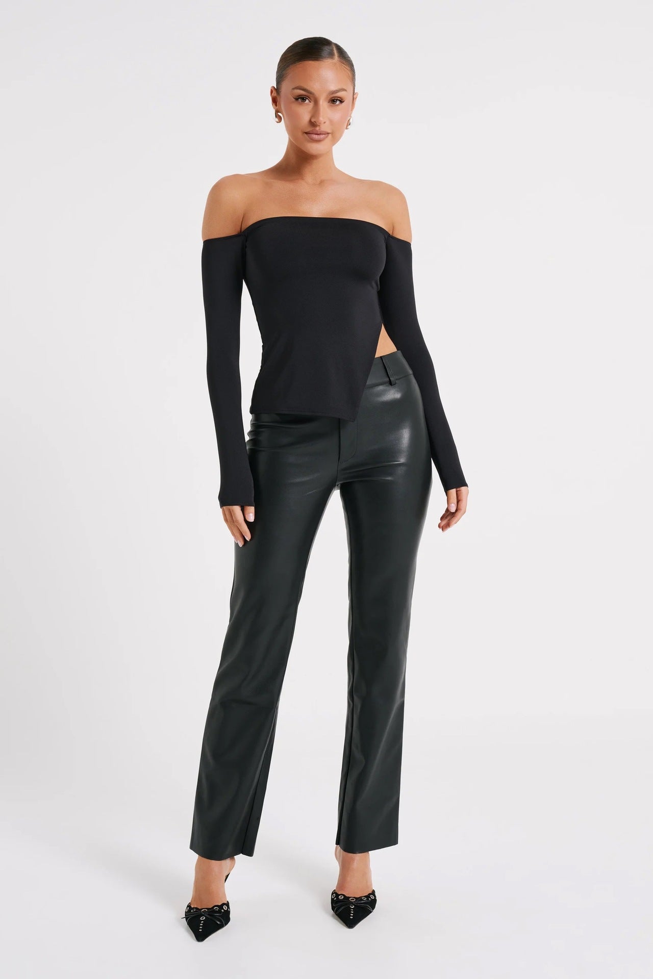 Women's Off-shoulder Shoulder-baring Slim Long Sleeve Top