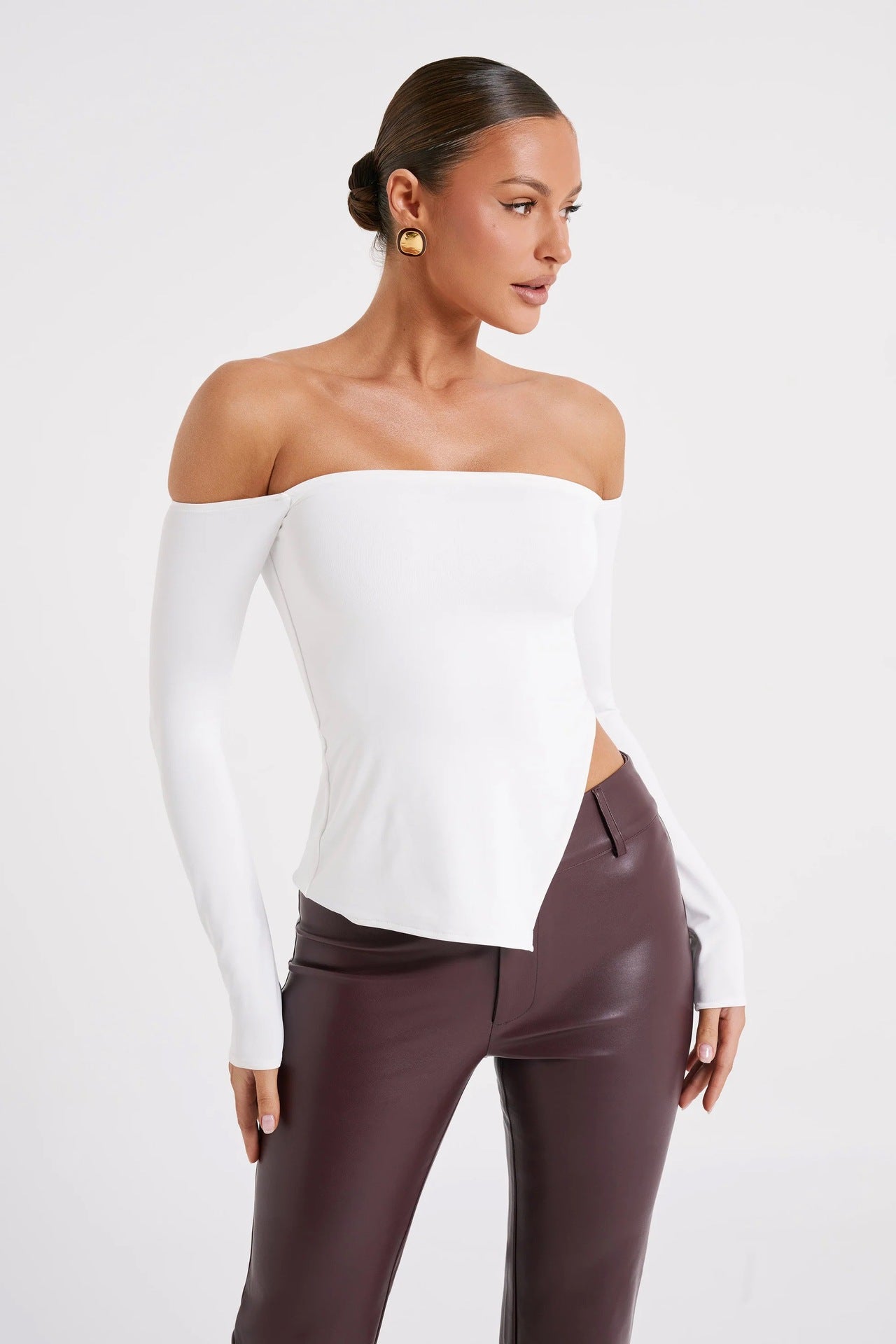 Women's Off-shoulder Shoulder-baring Slim Long Sleeve Top