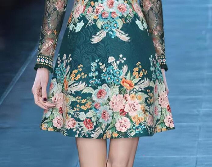 Women's Lace Panel Heavy Duty Beaded Jacquard Dress