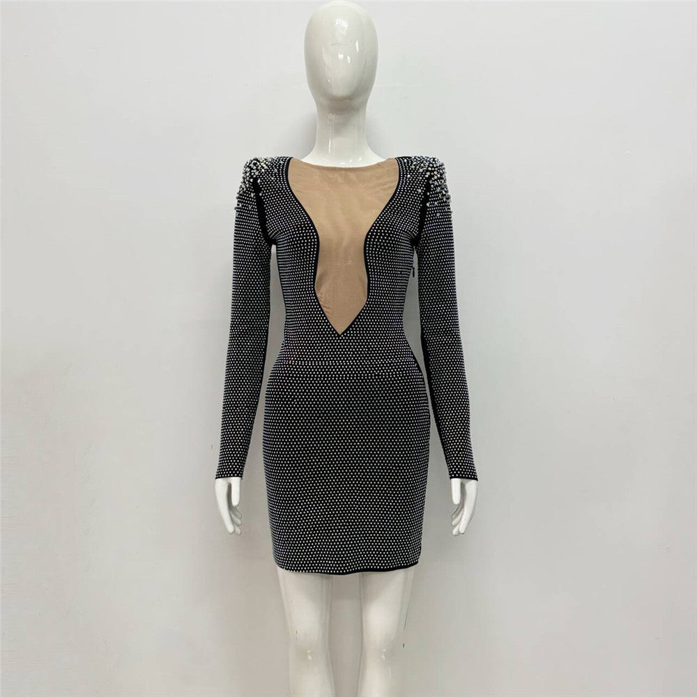 Rhinestone Bandage One-piece Dress Dress