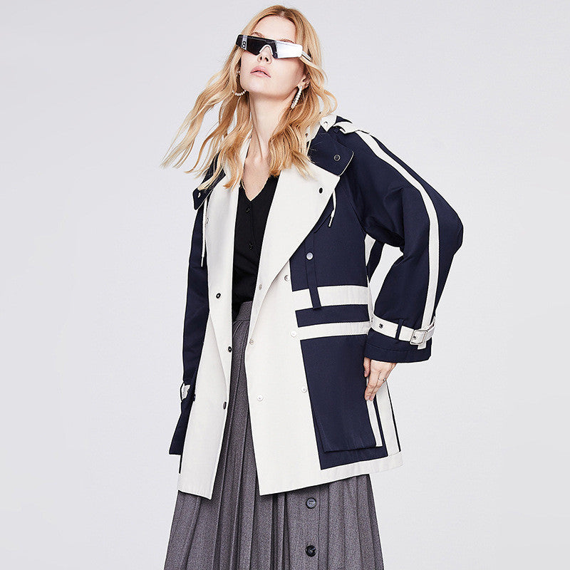 Women's Fashionable Temperament Contrasting Work Trench Coat