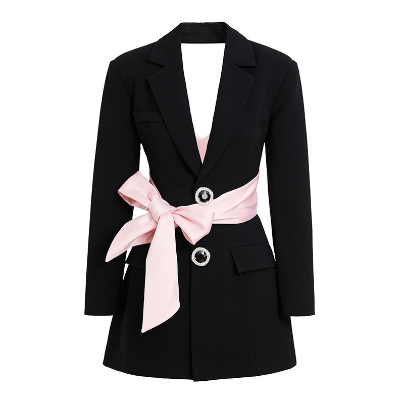 French Cross Tie Small Suit Skirt Coat Women