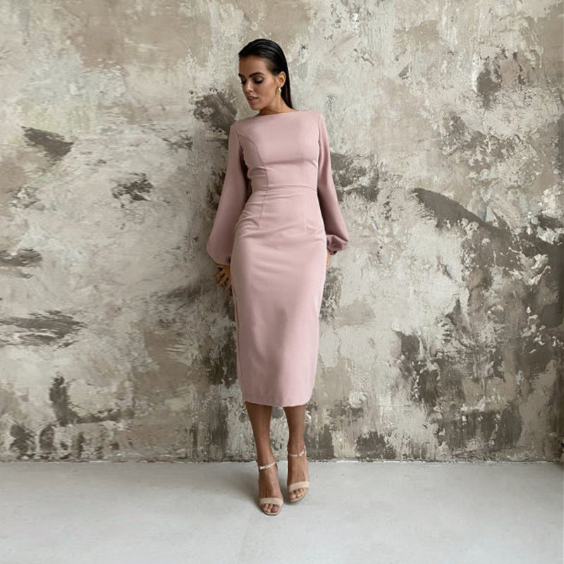 Fashionable Women's Temperament Slim Mid-length Dress