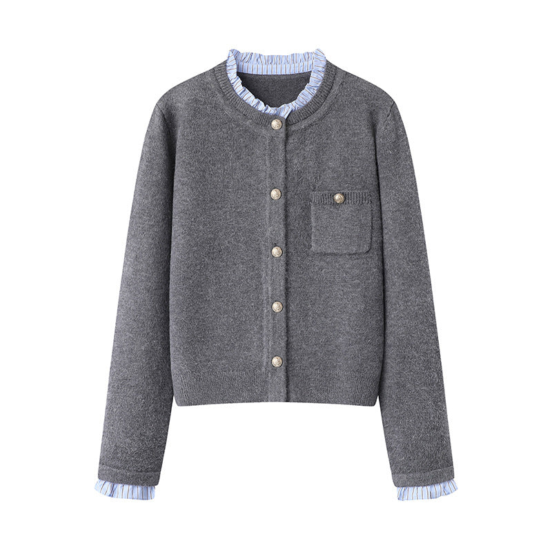 Women's Pleated Lace Collar Sweater Coat