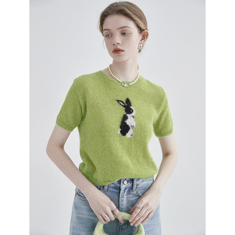 Rabbit Print Round Neck Fashion Short Sleeves
