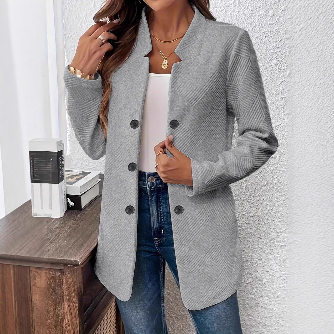 Button Stand Collar Cardigan Coat