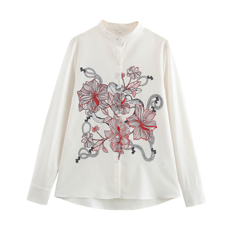 European And American Style Simple Retro Fireworks Long Sleeve Round Neck Shirt