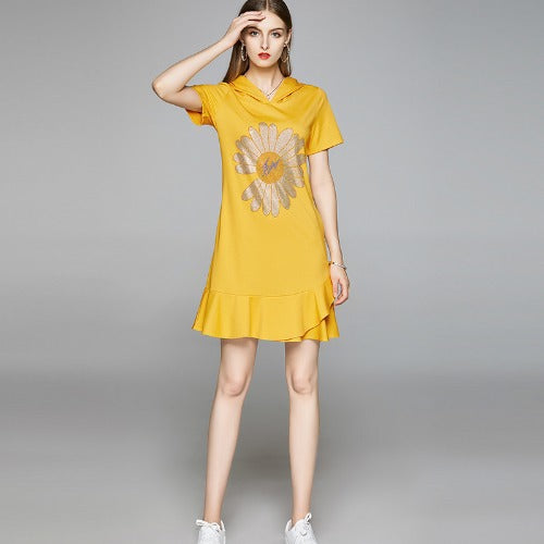 Women's Ruffled Fishtail Hooded Sweater Dress