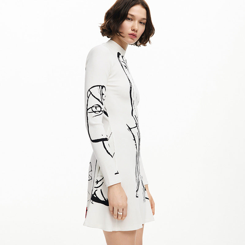 Women's Positioning Portrait Line Printing Dress