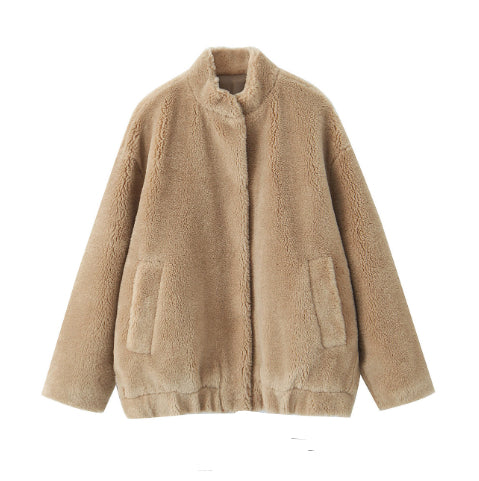 New Casual Instagram-style Women's Solid-color Fleece Flight Jacket