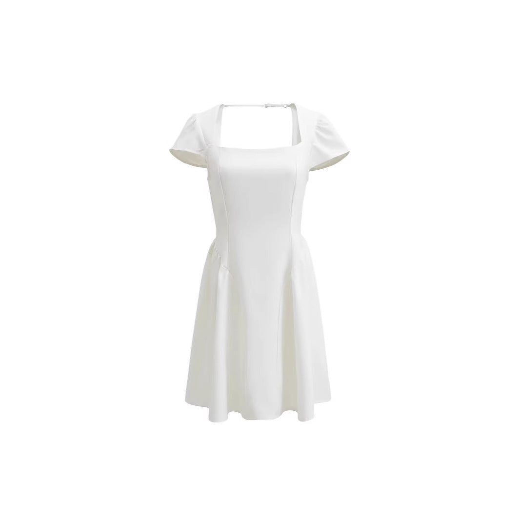 Niche Cotton And Linen Fashion Square Collar Slimming Dress