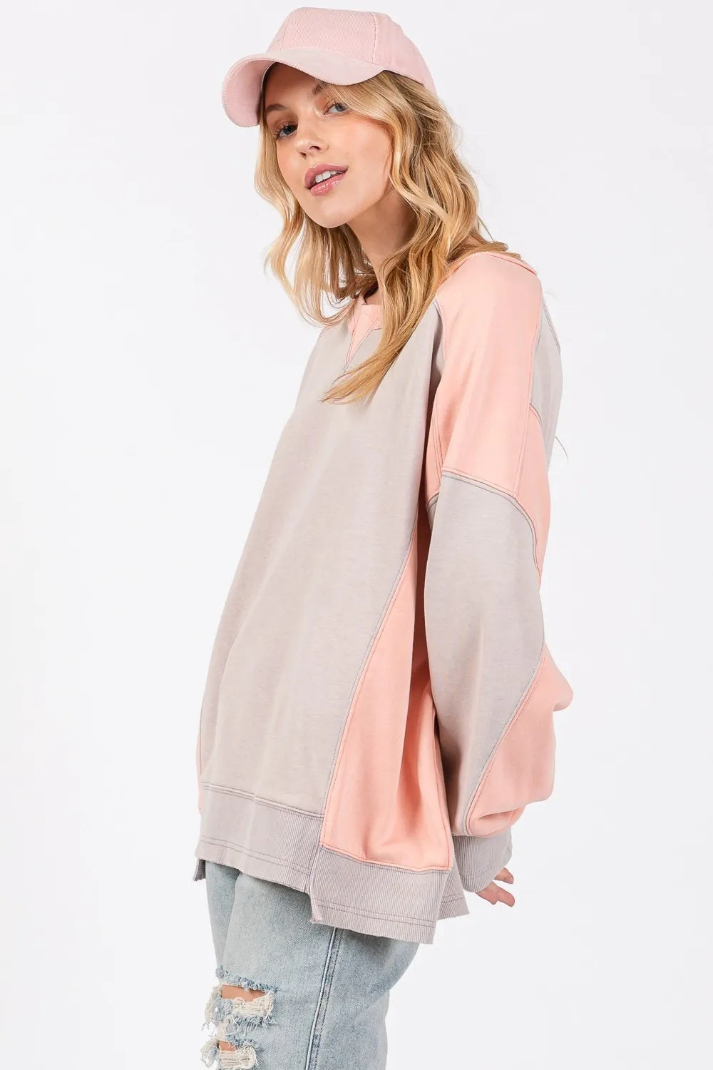 SAGE  FIG Color Block Round Neck Sweatshirt