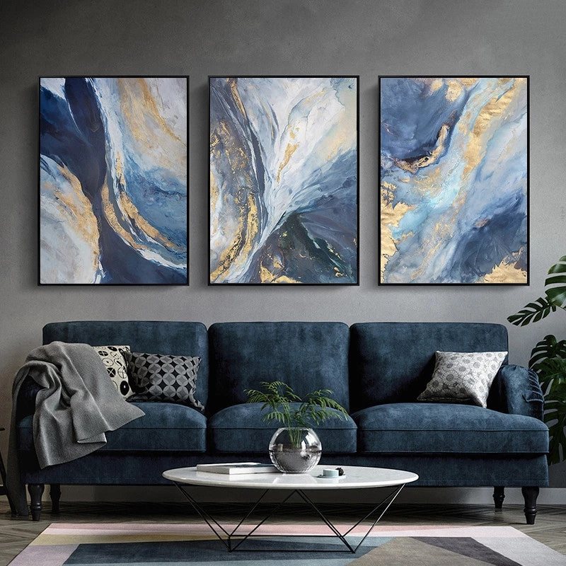 Modern Marble Oil Painting Abstract Blue And Yellow Minimalist Poster