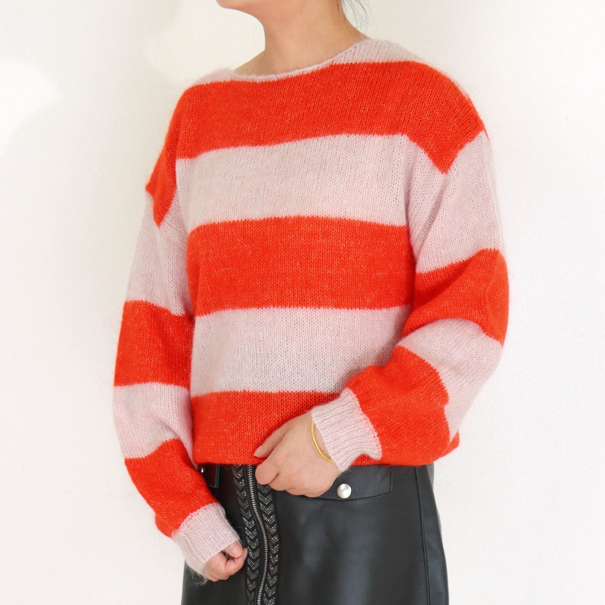 Mohair Round Neck Striped Sweater Autumn Loose Slimming