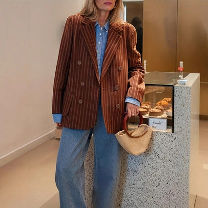 Women's SpringAutumn New Arrival Loose-Fit Retro Striped Blazer Jacket