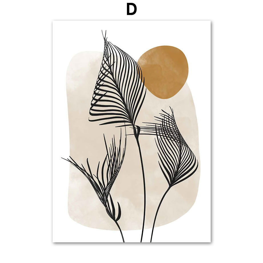 Bohemian Natural Leaf Cactus Dandelion Abstract Wall Art Canvas Painting