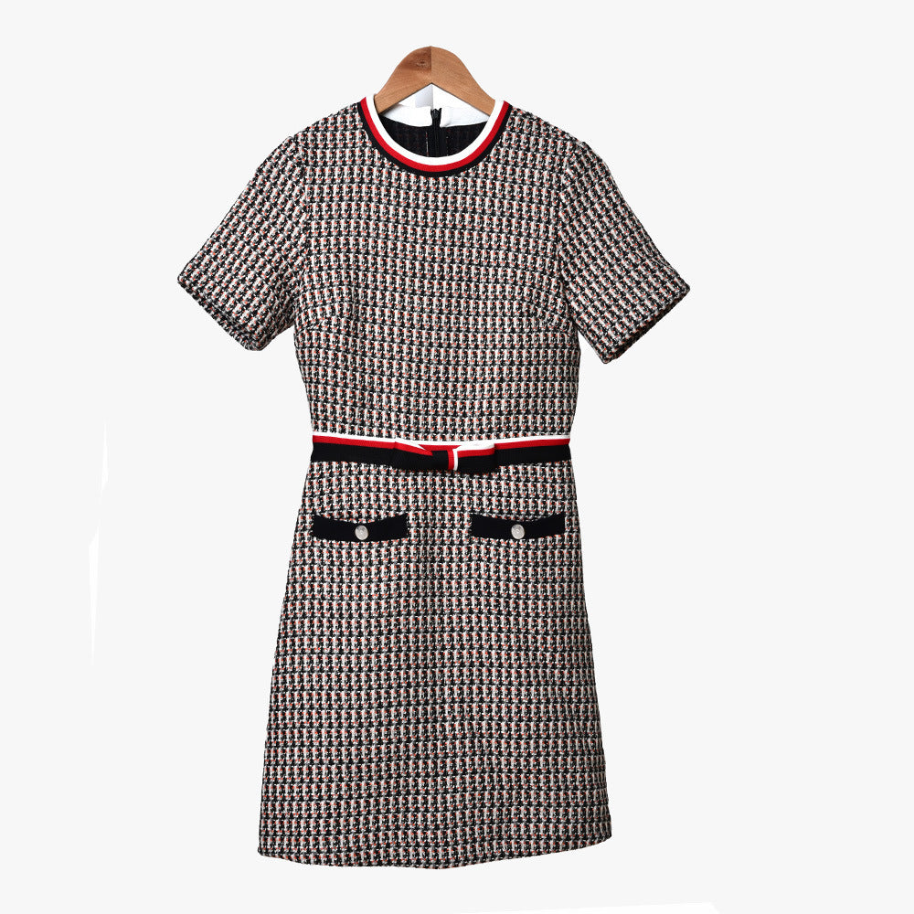 Plaid Woven Tweed Dress Women