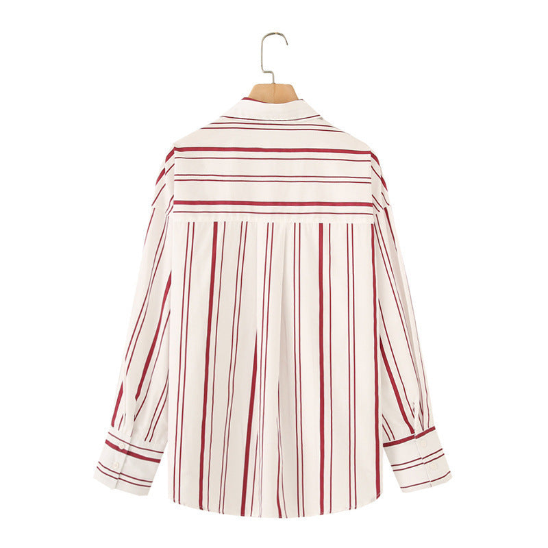 Striped Poplin Cotton Long-sleeved Lapel Shirt