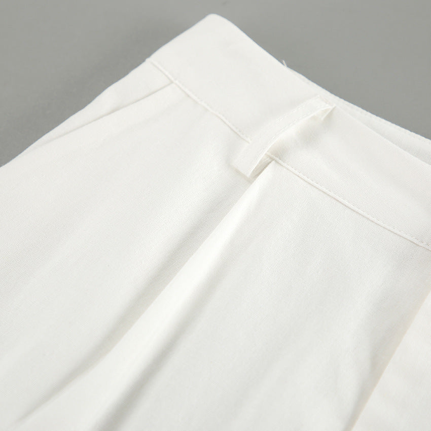 White Cotton Linen Sleeveless V-neck Vest Pants Suit