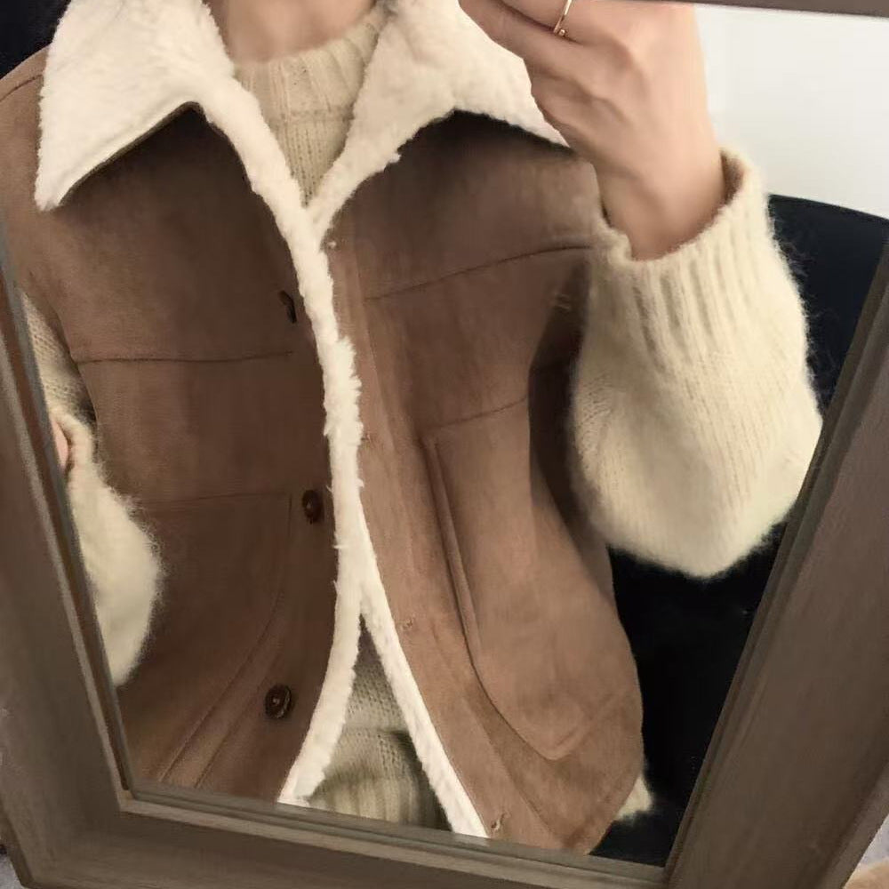 Sleeveless Loose Warm Lamb Wool Short Vest