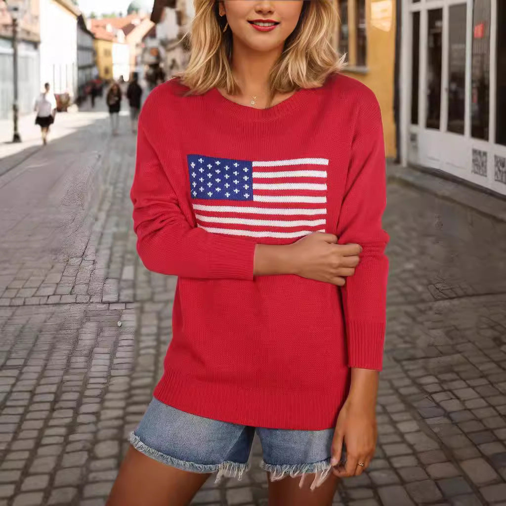 Aesthetic Retro Sweater Loose Flag