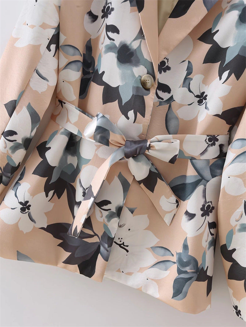 Temperament Slim Fit Slim Flower Print Satin