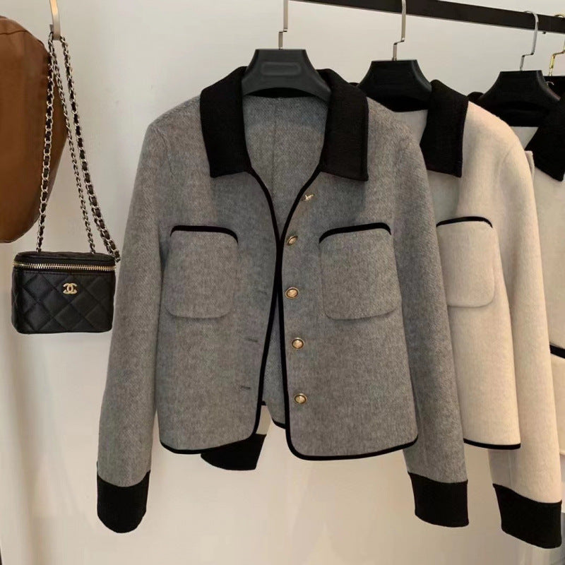 Korean-style Wool Coat With Color-blocking Casual Woolen Top