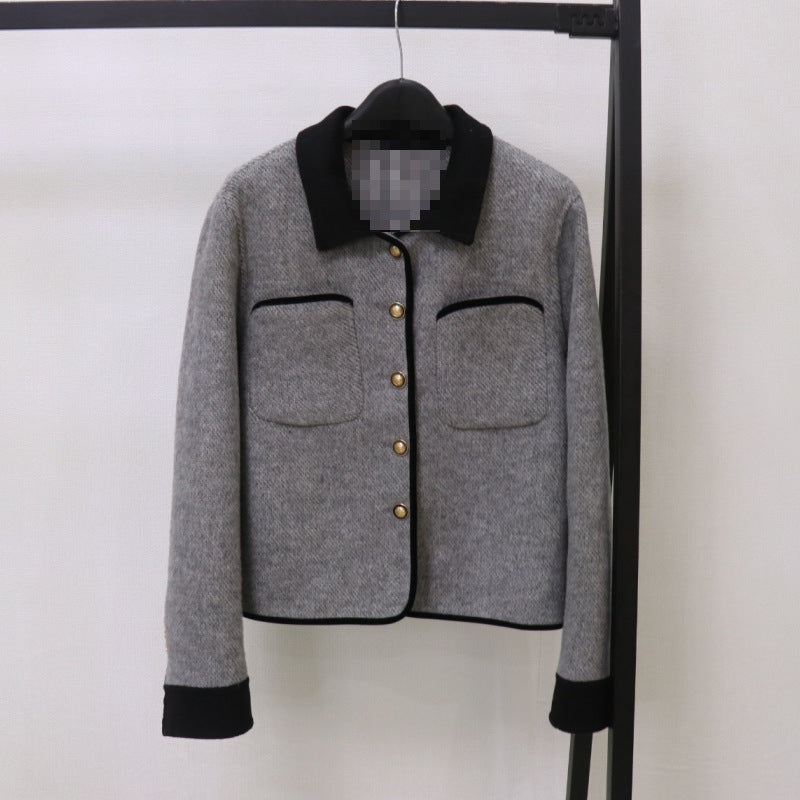Korean-style Wool Coat With Color-blocking Casual Woolen Top