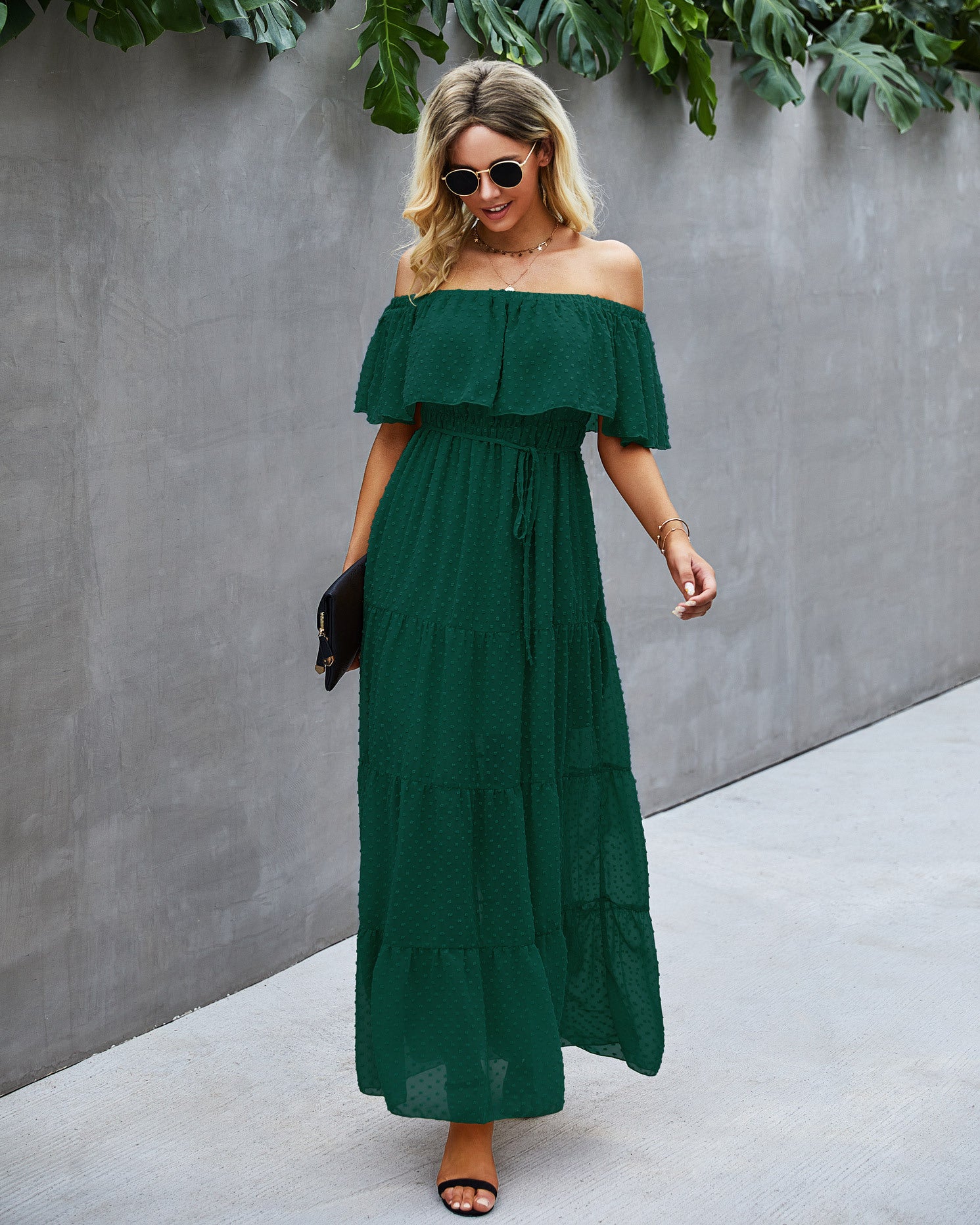 Women's Fashion One Shoulder Solid Color Halter Lace-Up Dress